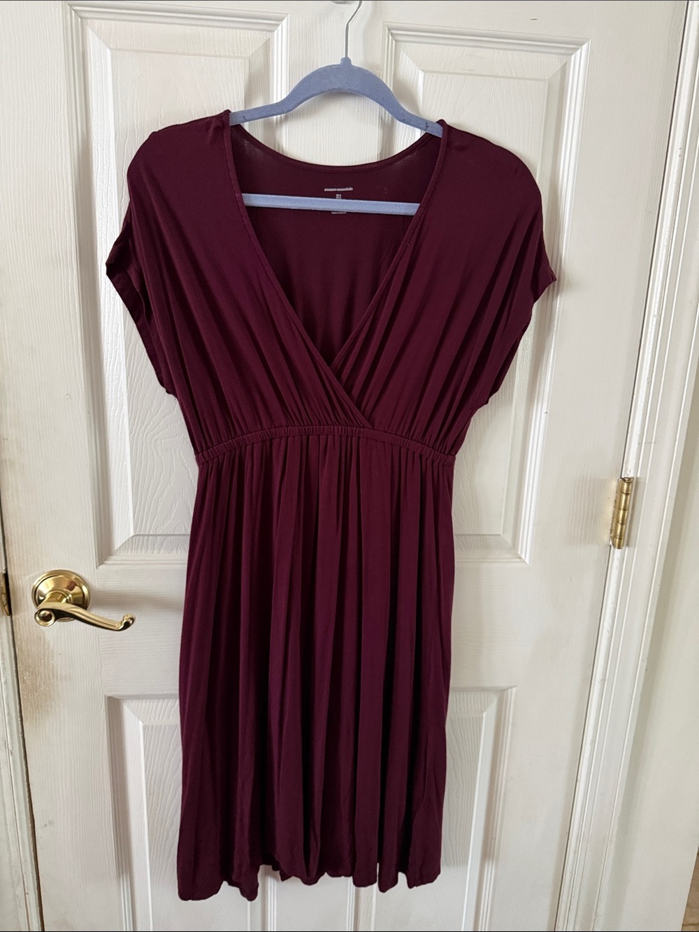 Amazon Essentials Burgundy Surplice Short-Sleeve Dress